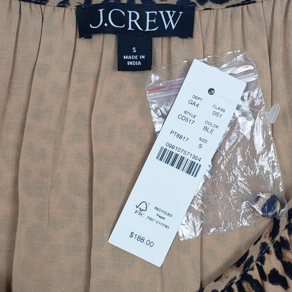 J.Crew Elena Puff-Sleeve Dress in Leopard Crepe de Chine Women's Size Small NWT - Picture 3 of 16